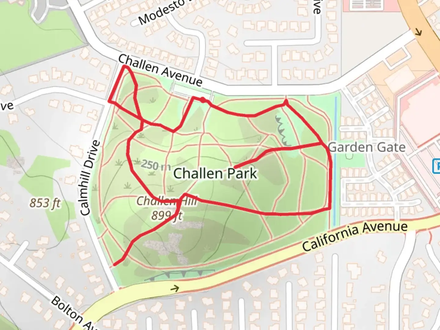 An image depicting the trail Challen Hill and Park Loop and its surrounding area.