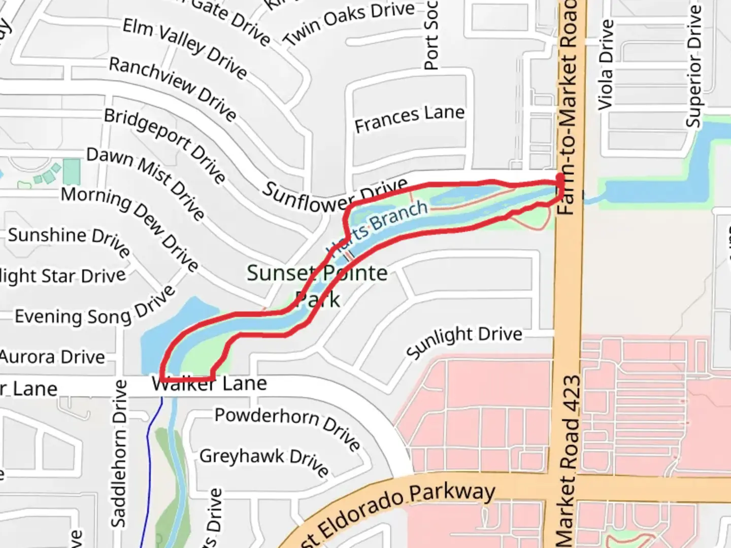 An image depicting the trail Harts Branch Loop and its surrounding area.
