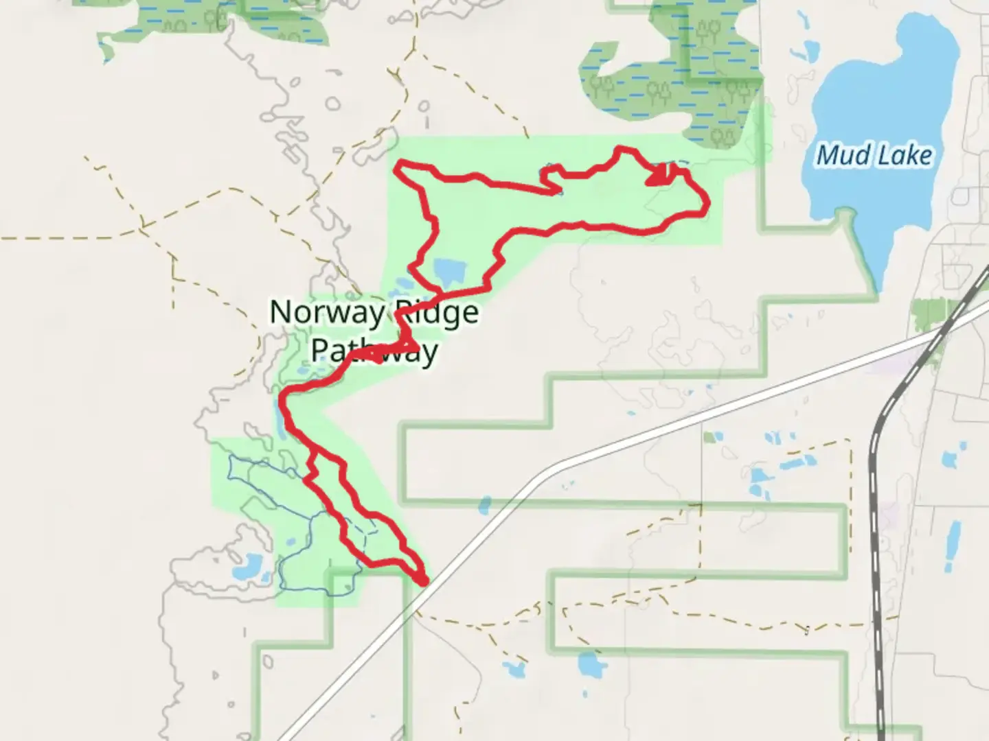 An image depicting the trail Norway Ridge Pathway Loop and its surrounding area.