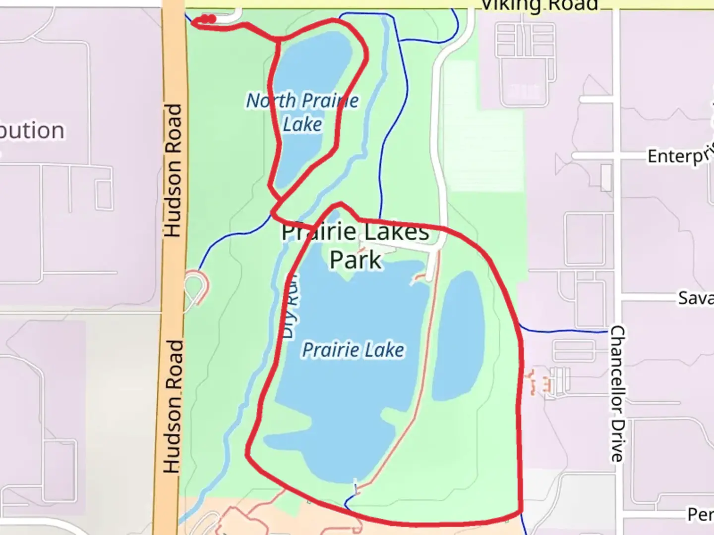 An image depicting the trail North Prairie Lake and North Prairie Lake Loop and its surrounding area.