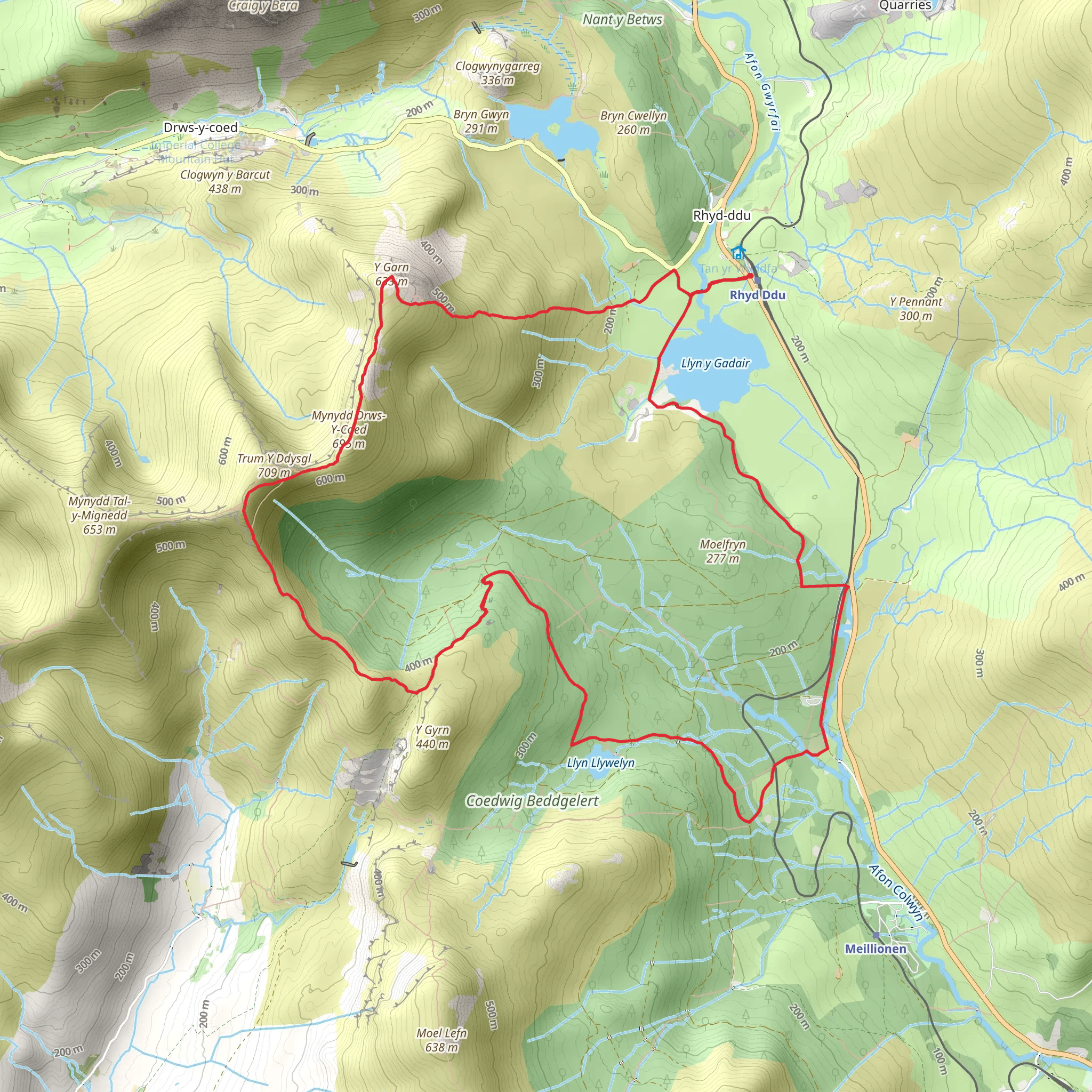 Rhyd ddu and Beddgelert forest forest circular mobile static map