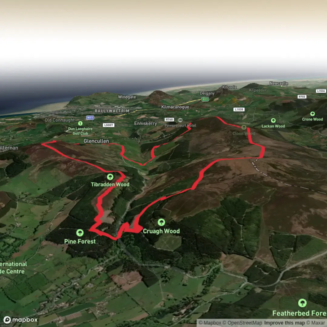 An image depicting the trail Lapof Glencullen and its surrounding area.