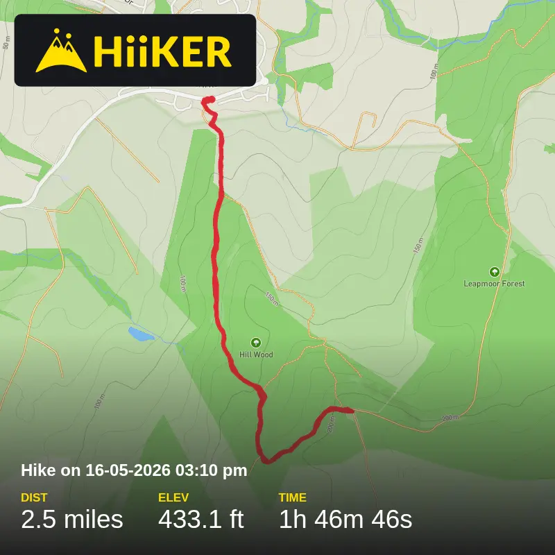 A map preview of the recording Hike on 16-05-2026 03:10 pm.