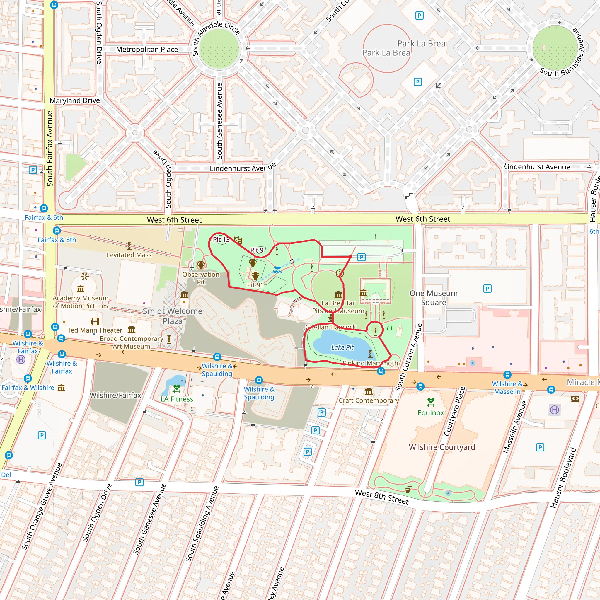 Hancock Park and Lake Pit Loop mobile static map