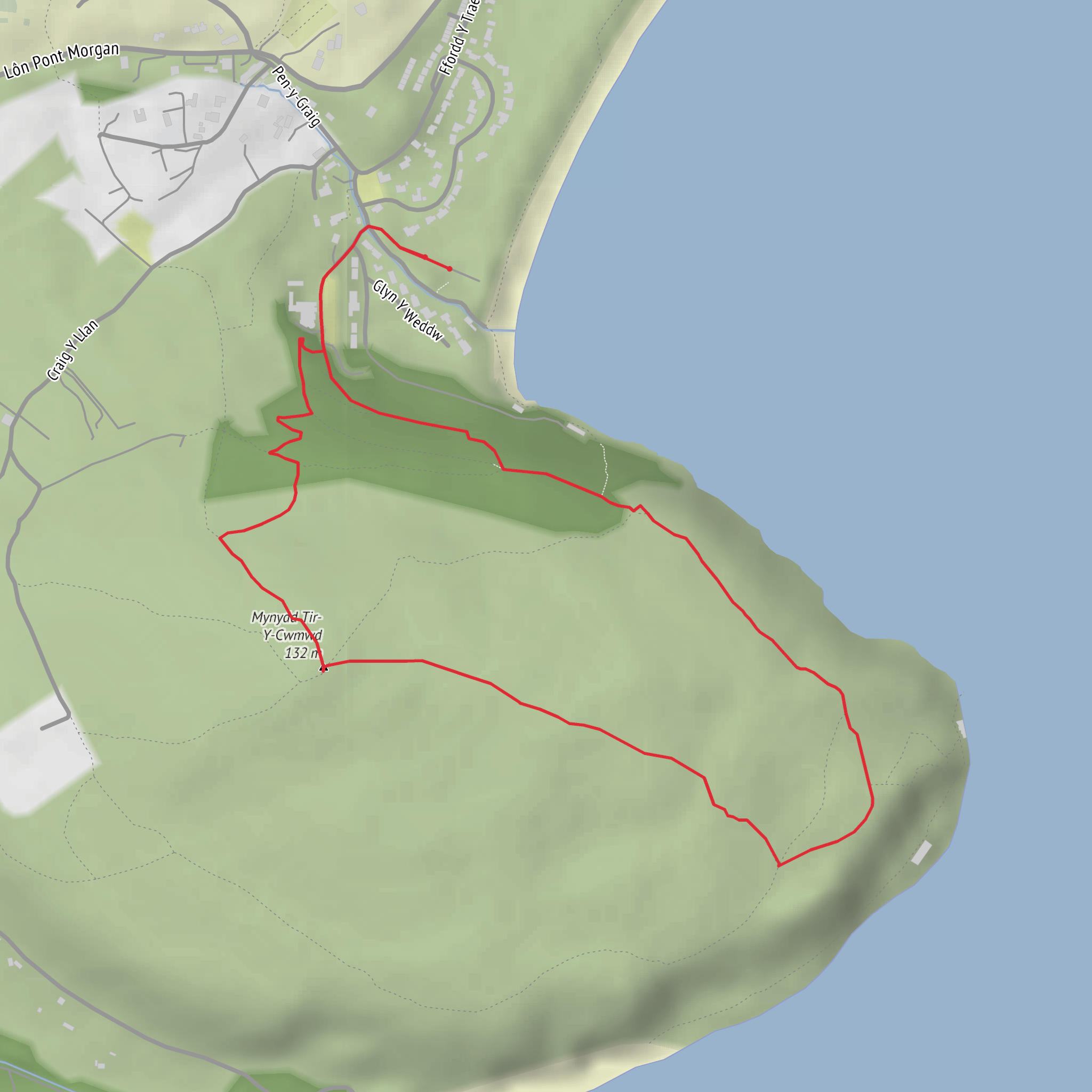 Hike from Llanbedrog via Mynydd Tir-y-cwmwd mobile static map