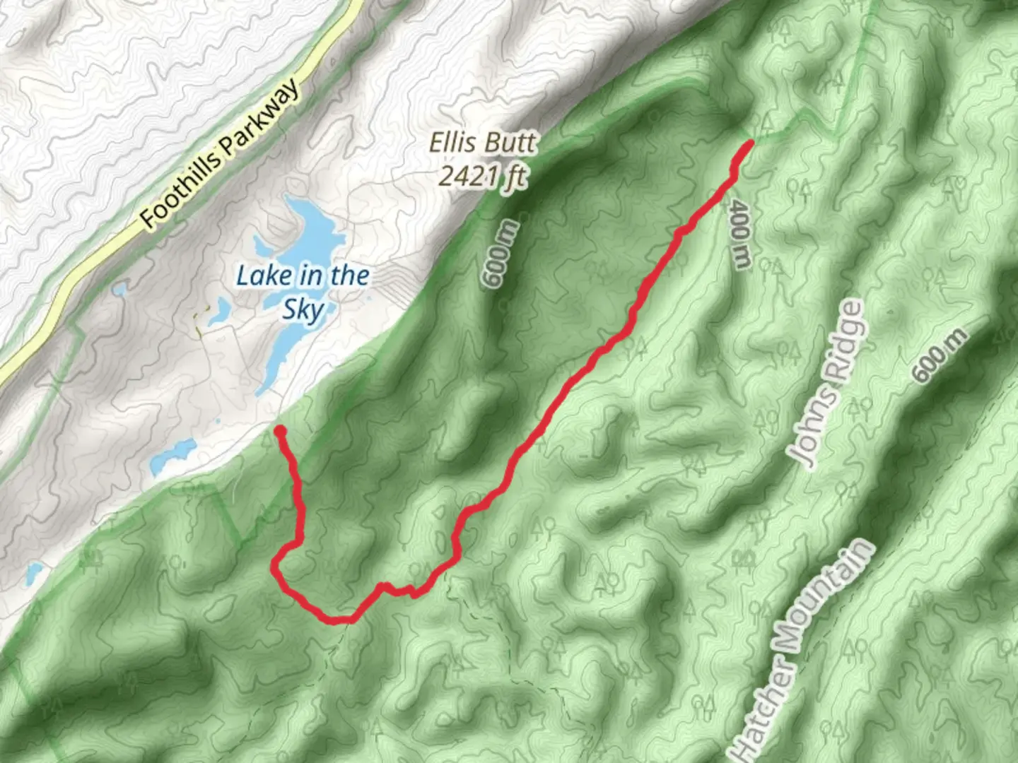 An image depicting the trail Cane Creek Trail via Gold Mine Gap and its surrounding area.