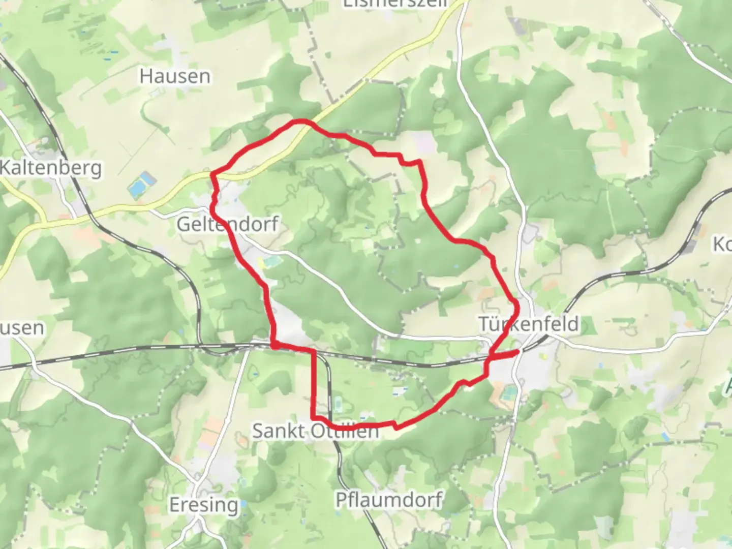 An image depicting the trail Gellendorf and Turkenfeld Loop and its surrounding area.