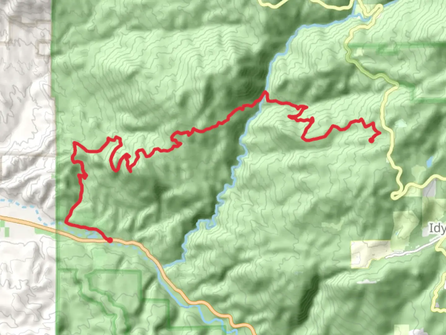 An image depicting the trail Bee Canyon Road and San Jacinto Ridge Road Trail and its surrounding area.