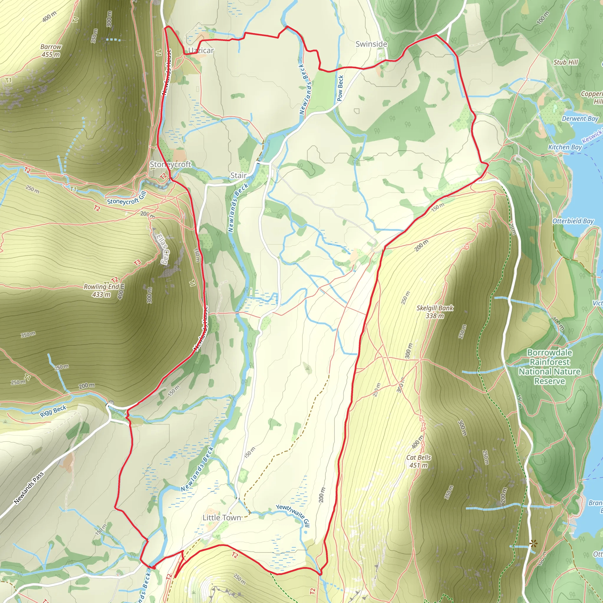 Ellas Crag and Yewthwaite Gill Loop mobile static map