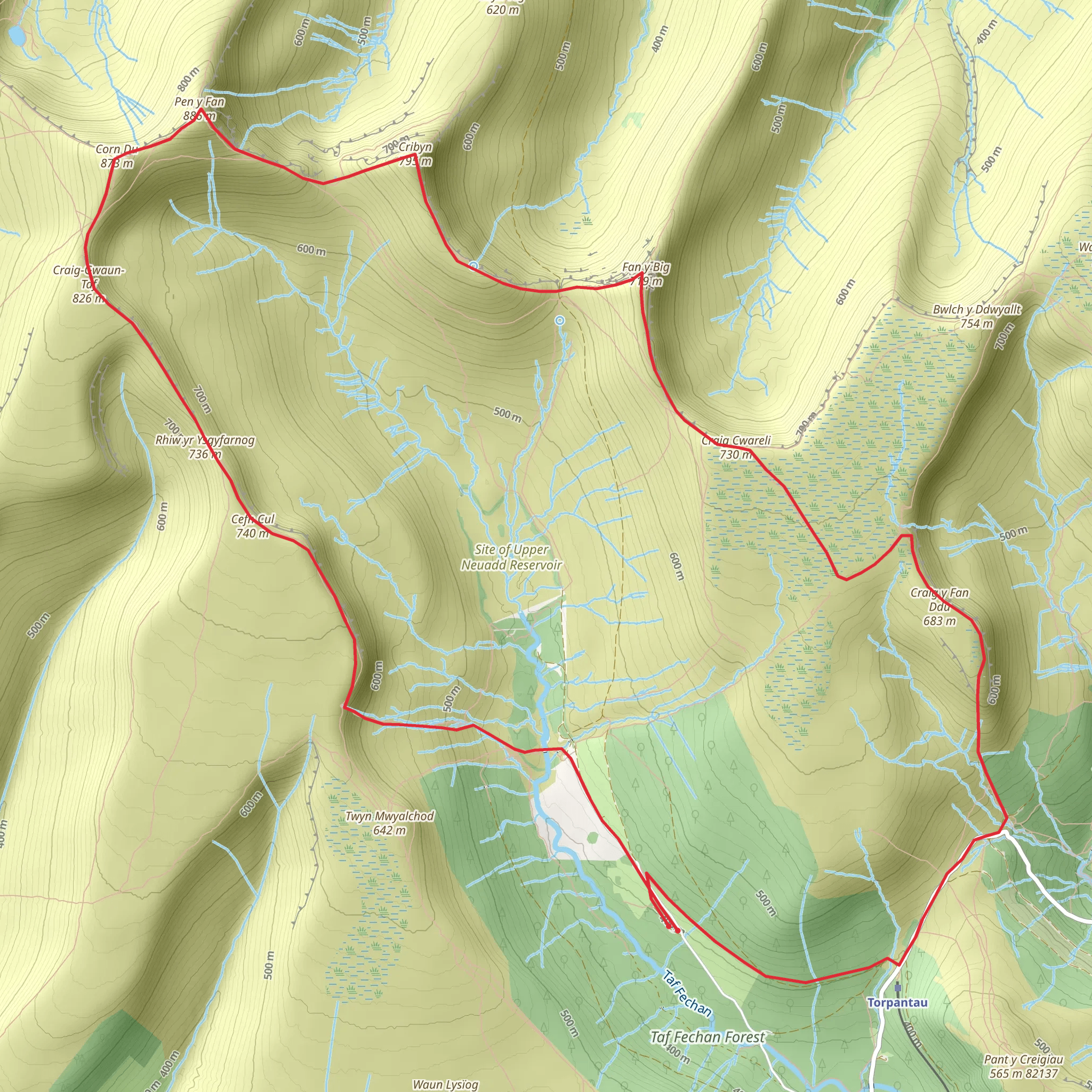 The High Peaks of the Brecon Beacons from Tal Fechan Forest mobile static map