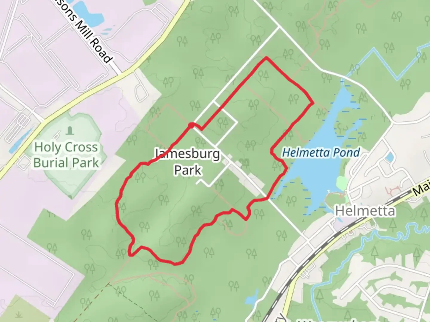 An image depicting the trail Jamesburg Park Loop and its surrounding area.