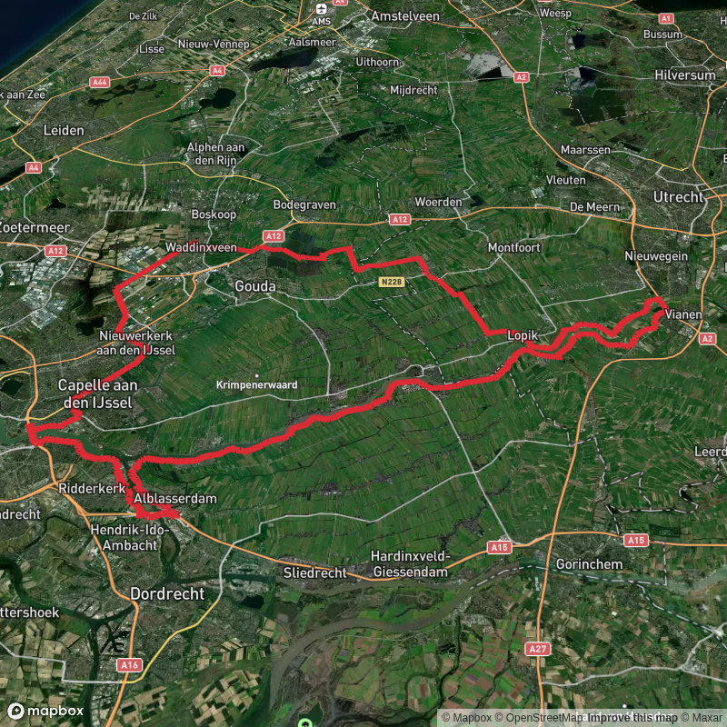 Reeuwijkse Plassen and Nieuwpoort via Zwarteweg, Baarsjeskade, Damweg and De Hetting