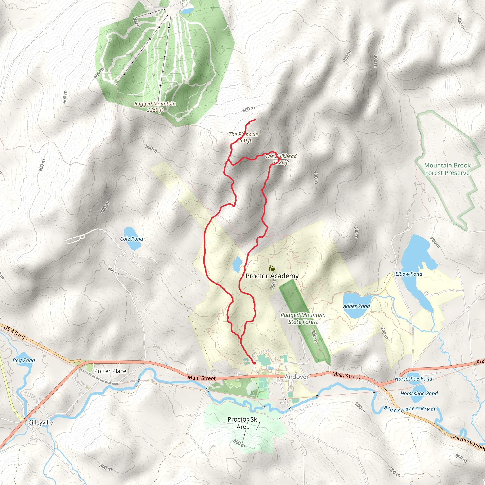 The Pinnacle, The Bulkheand and Mud Pond Loop mobile static map