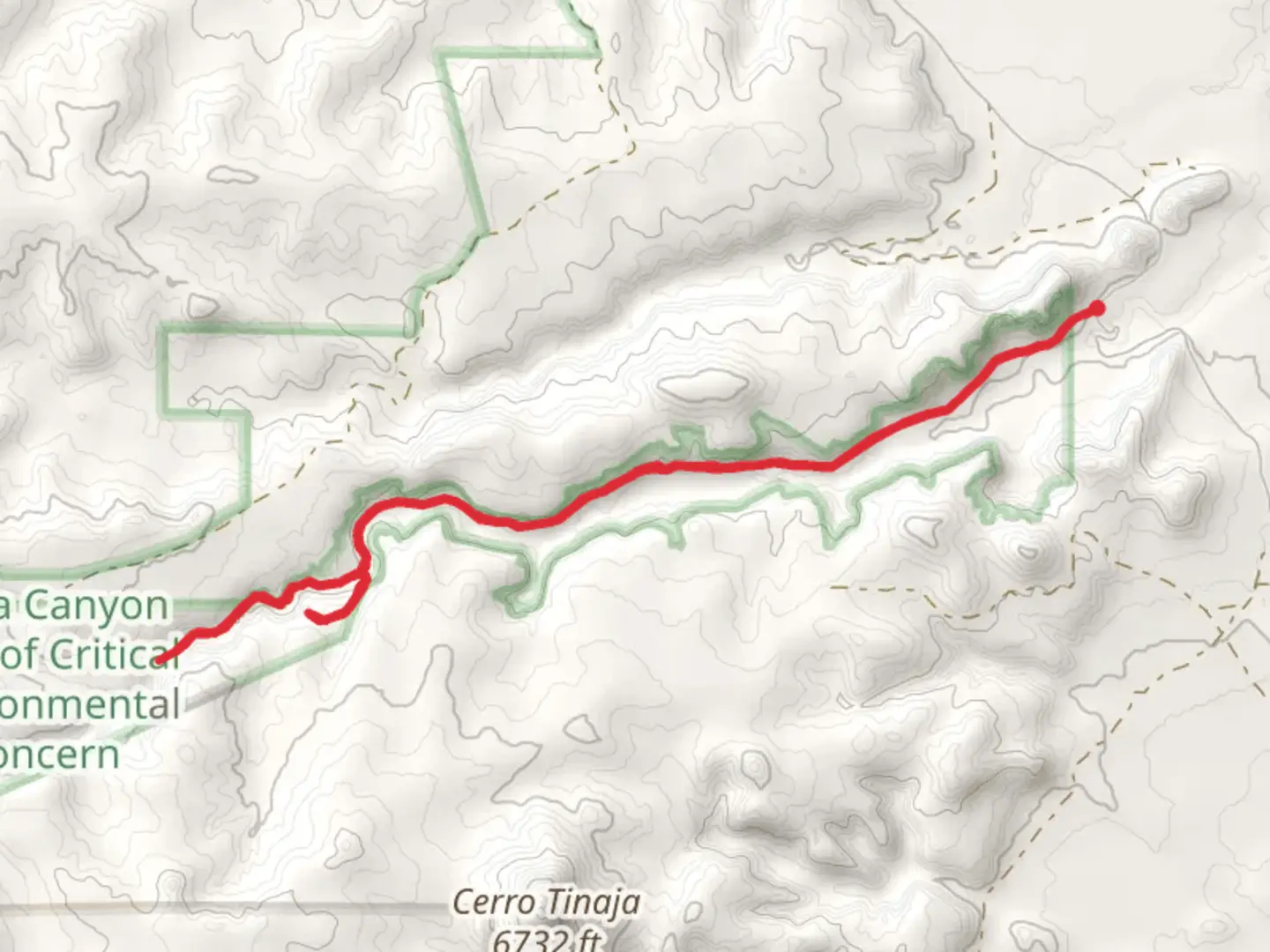 An image depicting the trail Canyon Tapia and Tower Ruin Access and its surrounding area.