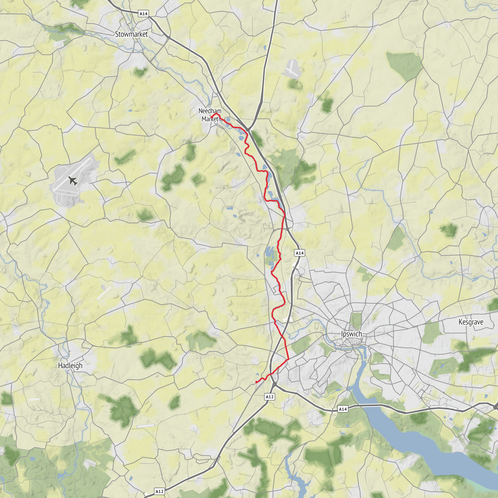 Hike from Washbrook to Needham via Needham Lake mobile static map