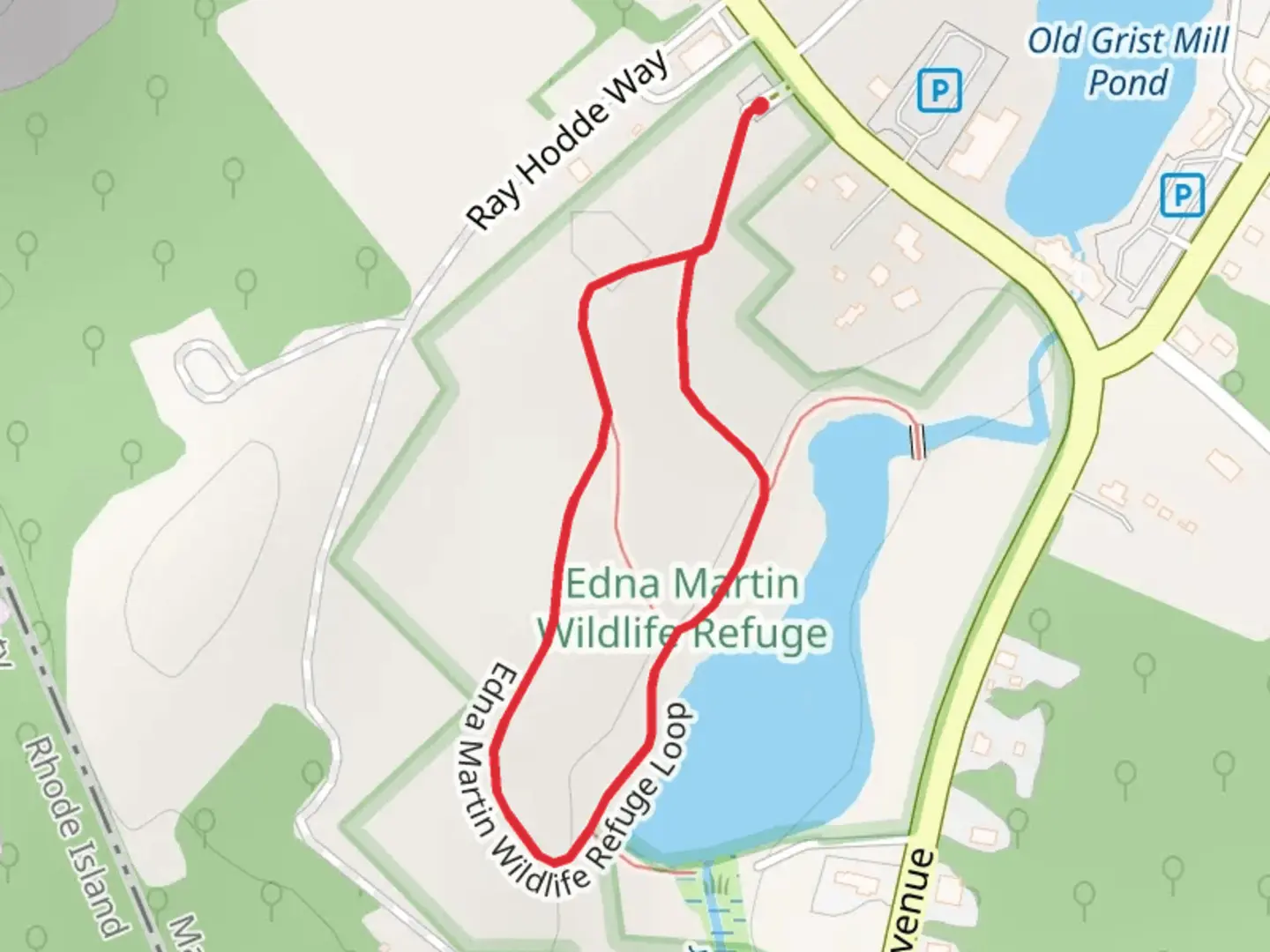 An image depicting the trail Burrs Pond and Edna Martin Wildlife Refuge Loop and its surrounding area.