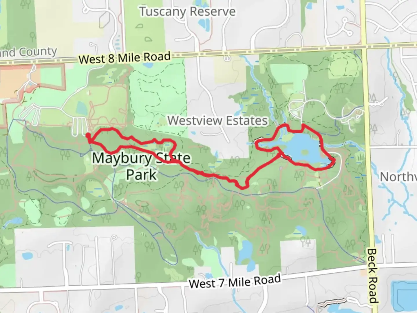 An image depicting the trail Maybury State Park - Hiking Trail and its surrounding area.