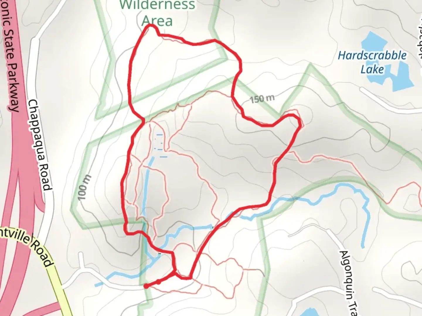 An image depicting the trail Hardscrabble Wilderness Area and its surrounding area.