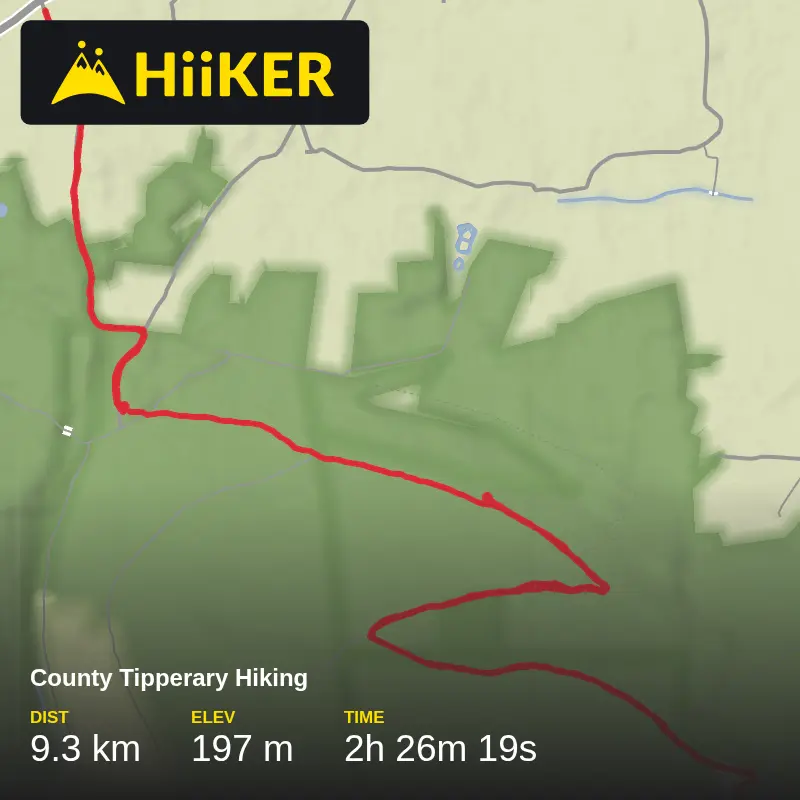A map preview of the recording County Tipperary Hiking.