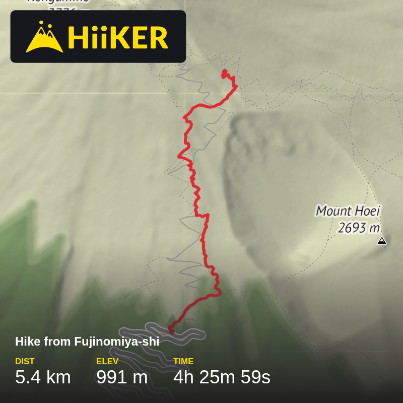 A map preview of the recording Hike from Fujinomiya-shi.