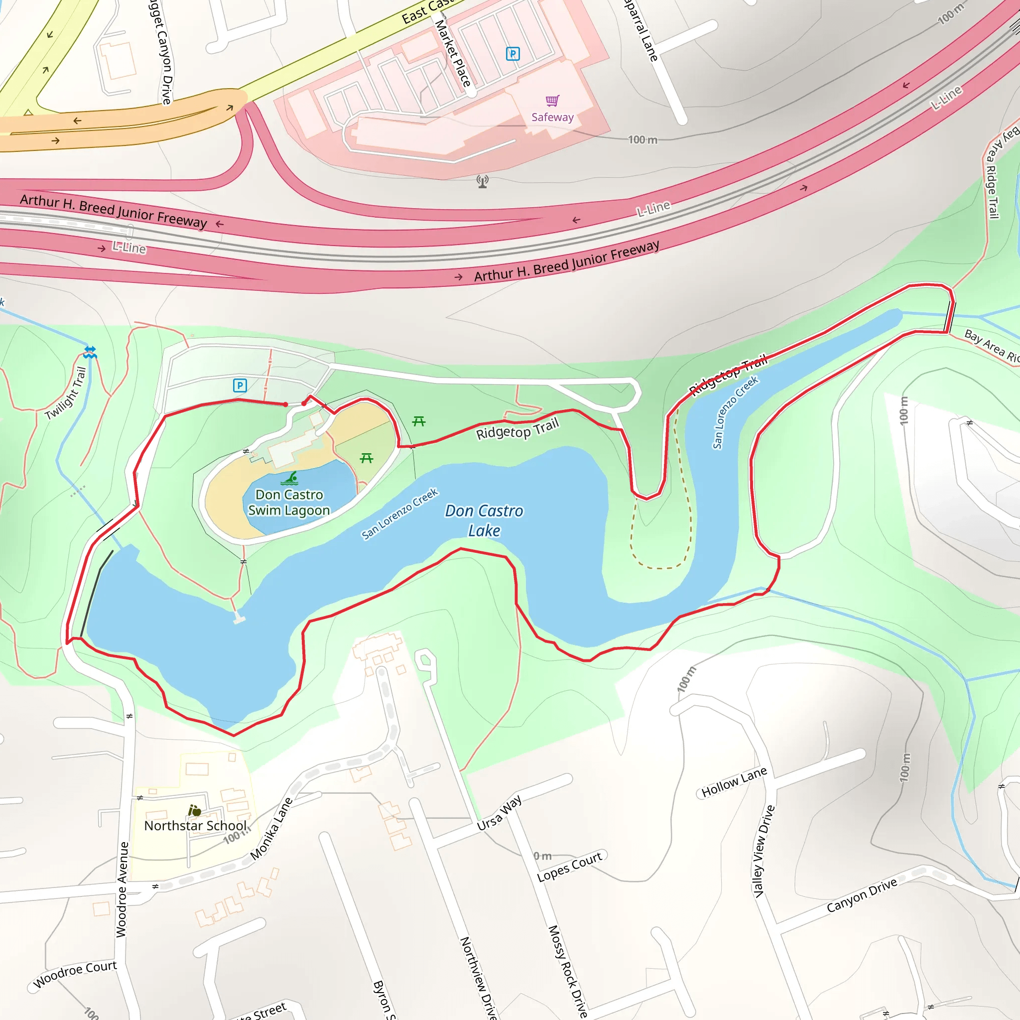 Don Castro Lake and San Lorenzo Creek Loop via Whispering Creek Trail mobile static map