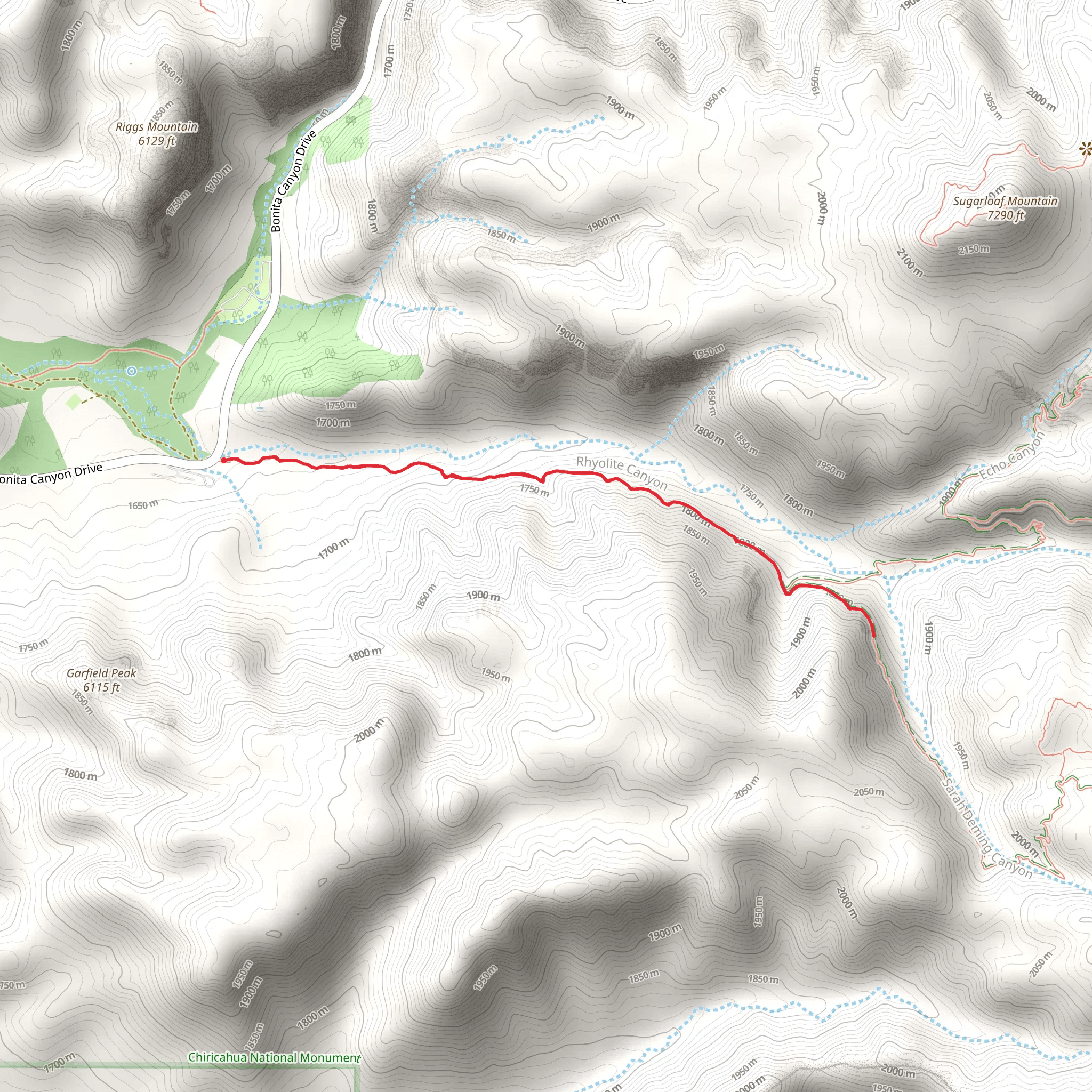 Lower Rhyolite Canyon Trail and Sarah Deming Trail mobile static map