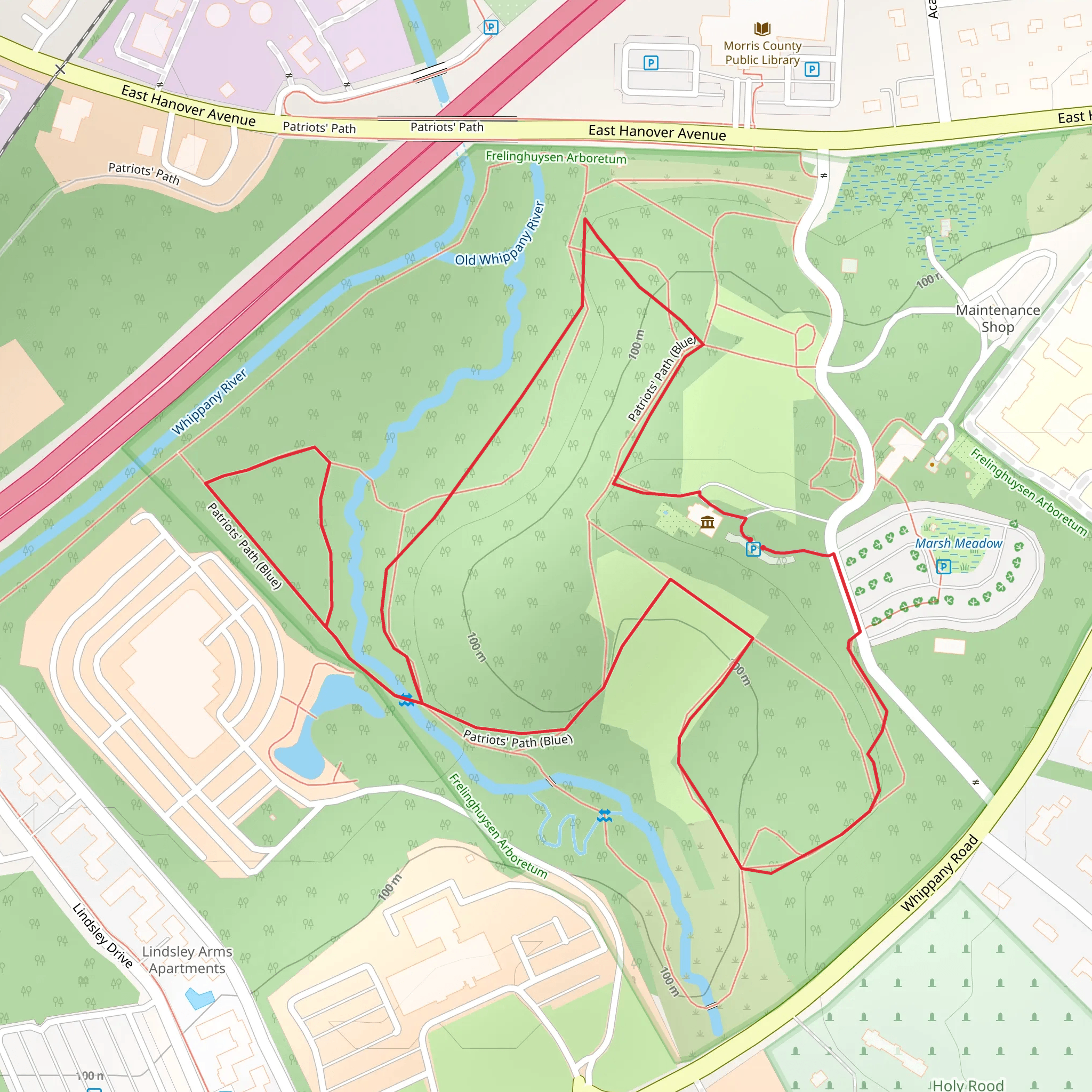 Patriots Path Blue Loop in Rose Garden mobile static map