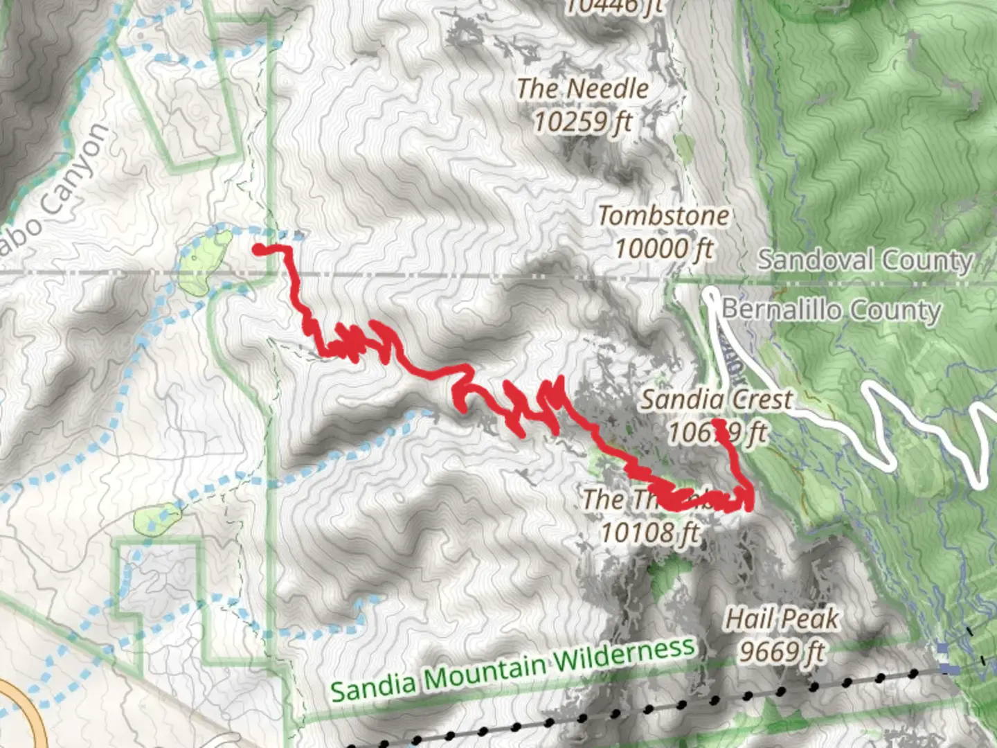 An image depicting the trail La Luz and Crest House Spur Trail and its surrounding area.