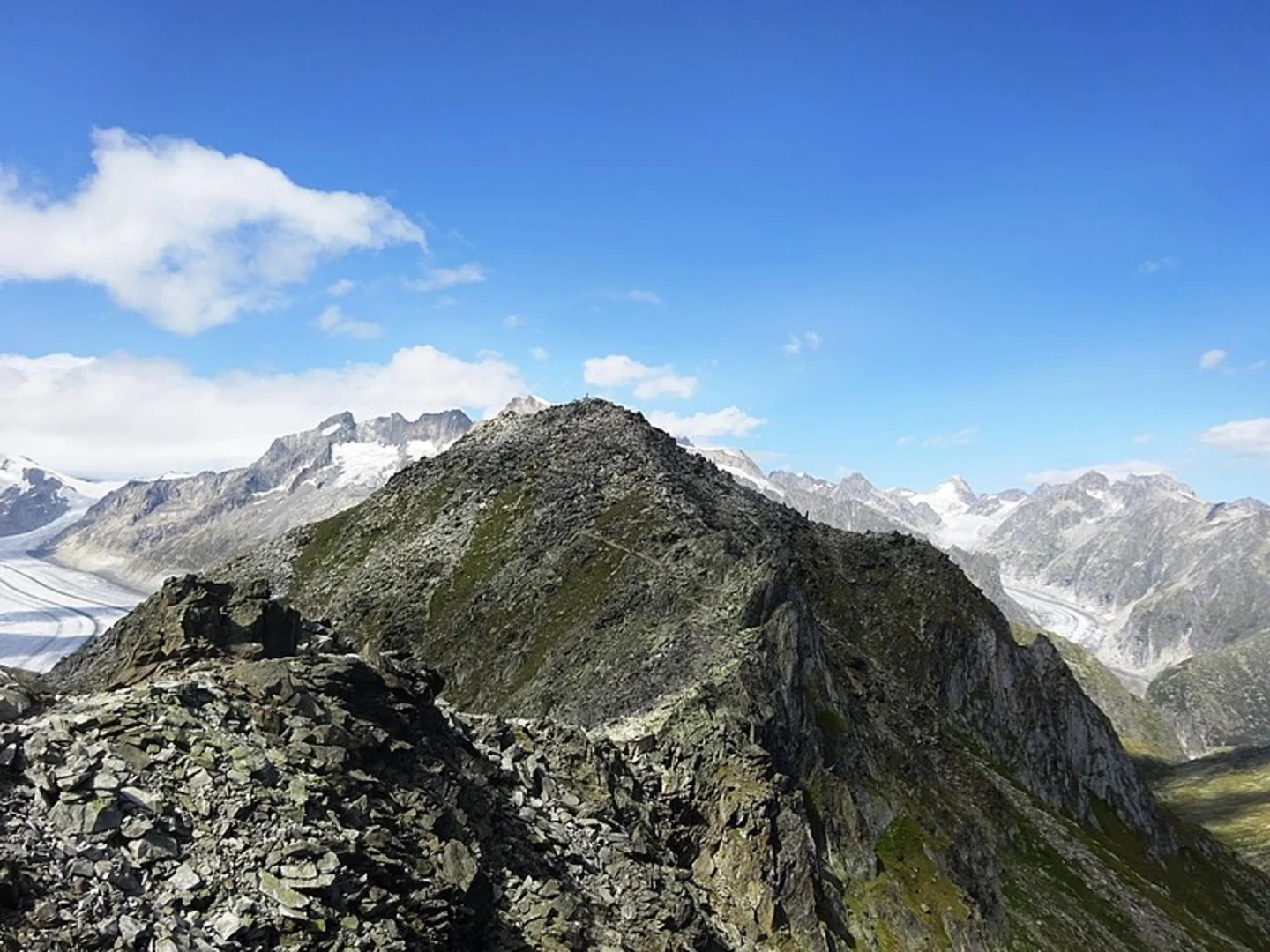 An image depicting the trail Aletsch Glacier from Eggishorn and its surrounding area.