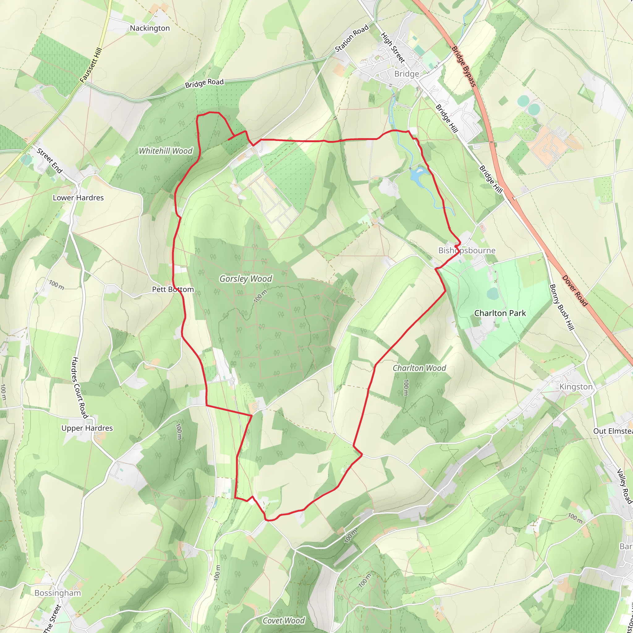 Bishopsbourne and Pett Bottom Loop mobile static map