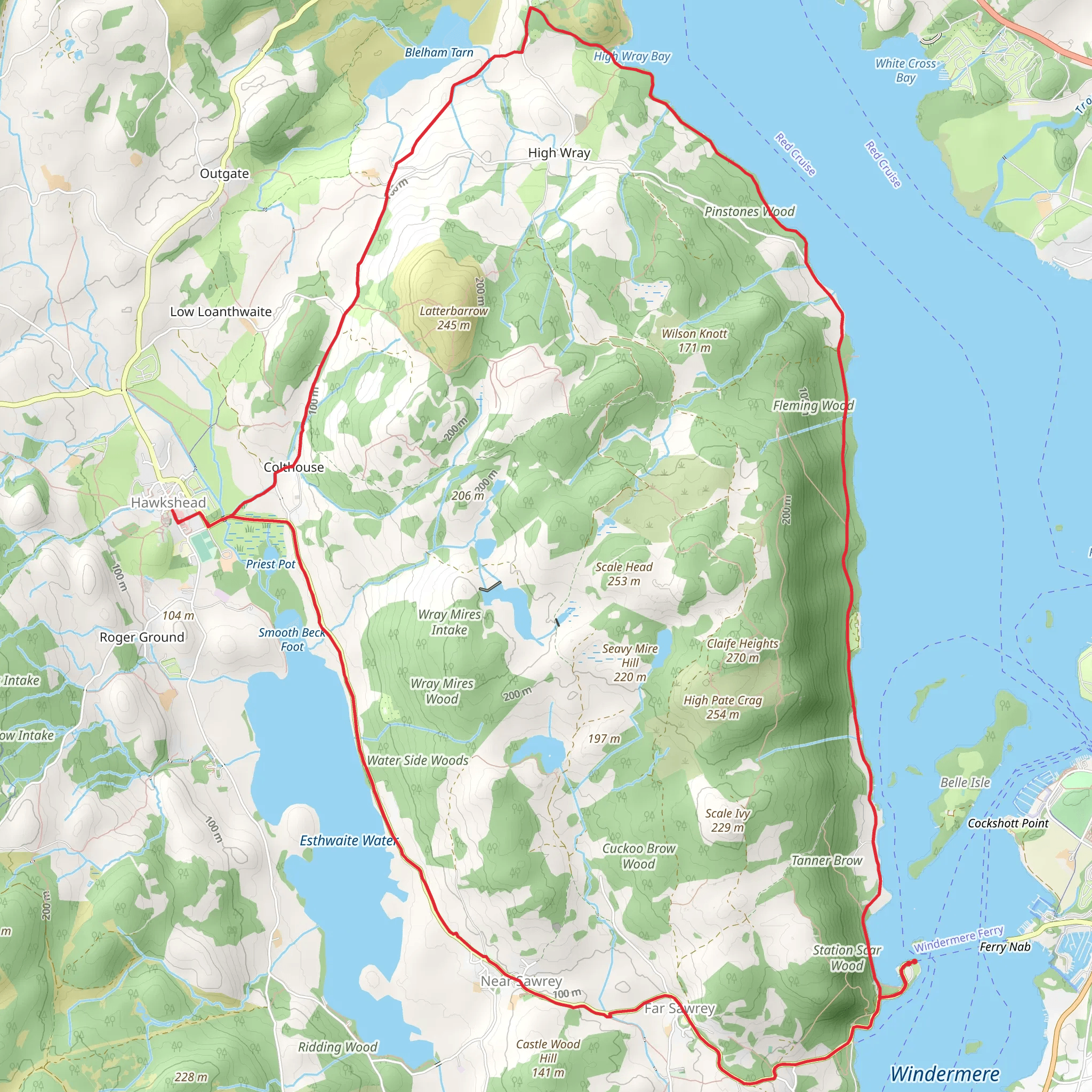 Esthwaite Water and Bass Howe Loop mobile static map