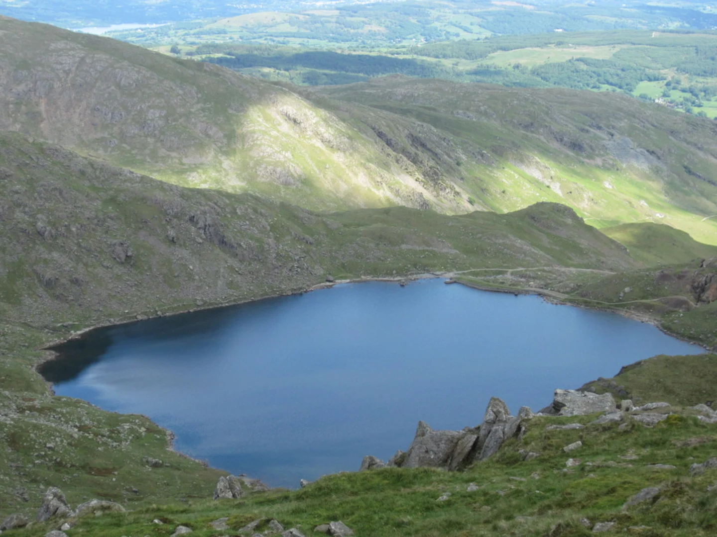 An image depicting the trail Levers Water, Swirl How, Great How Crags and Goat's Water Loop and its surrounding area.