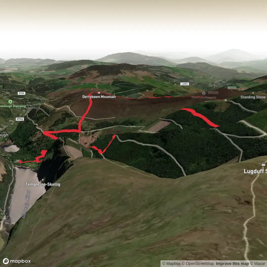 An image depicting the trail Navi Course - Glendalough and its surrounding area.