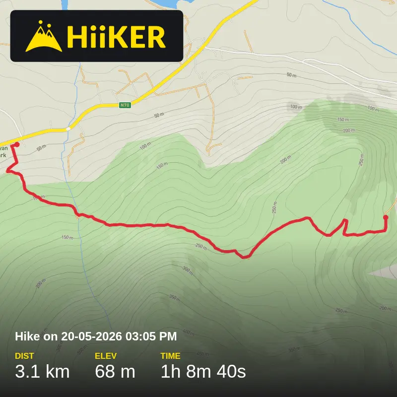 A map preview of the recording Hike on 20-05-2026 03:05 PM.