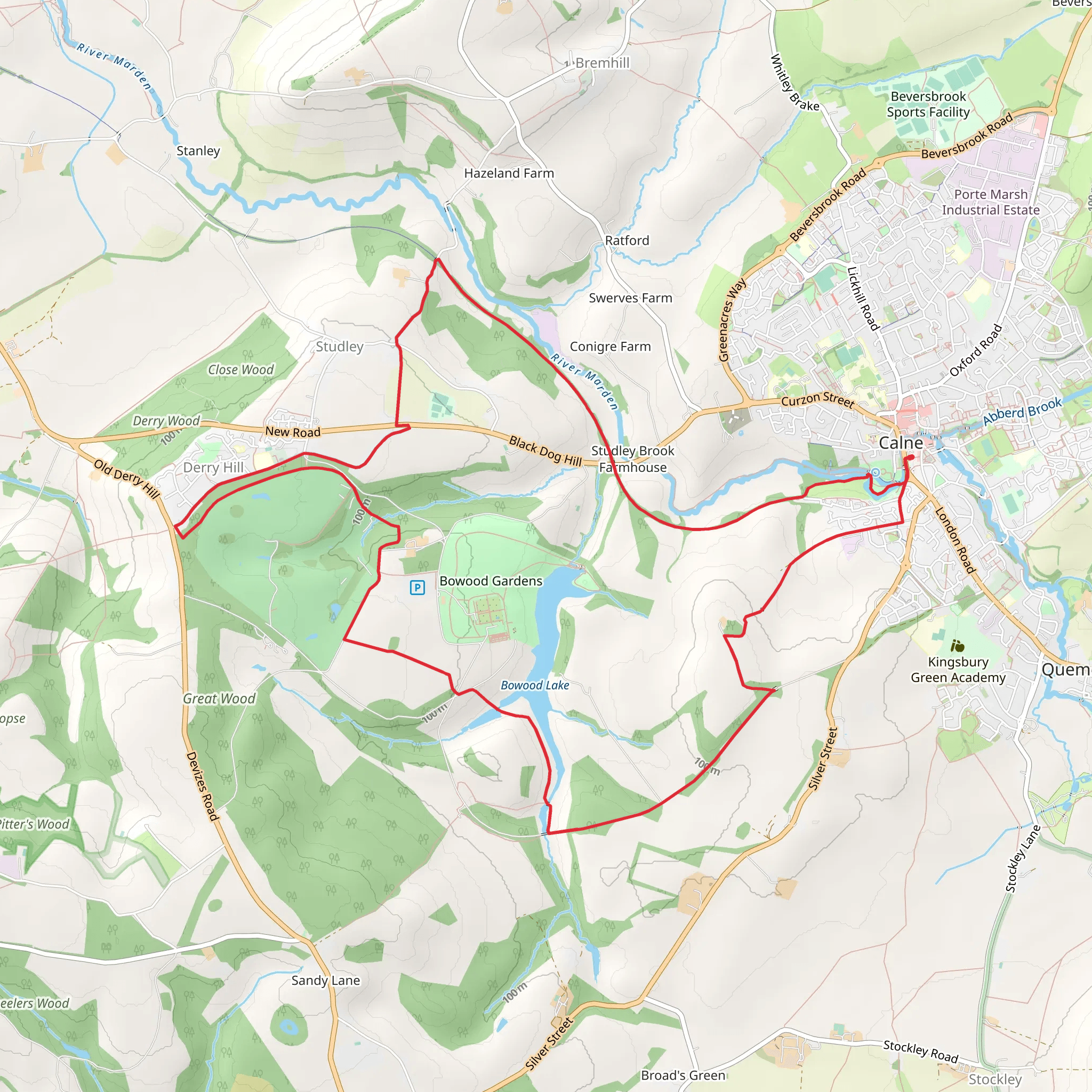 Calne to Studley and Bowood Lake Loop mobile static map
