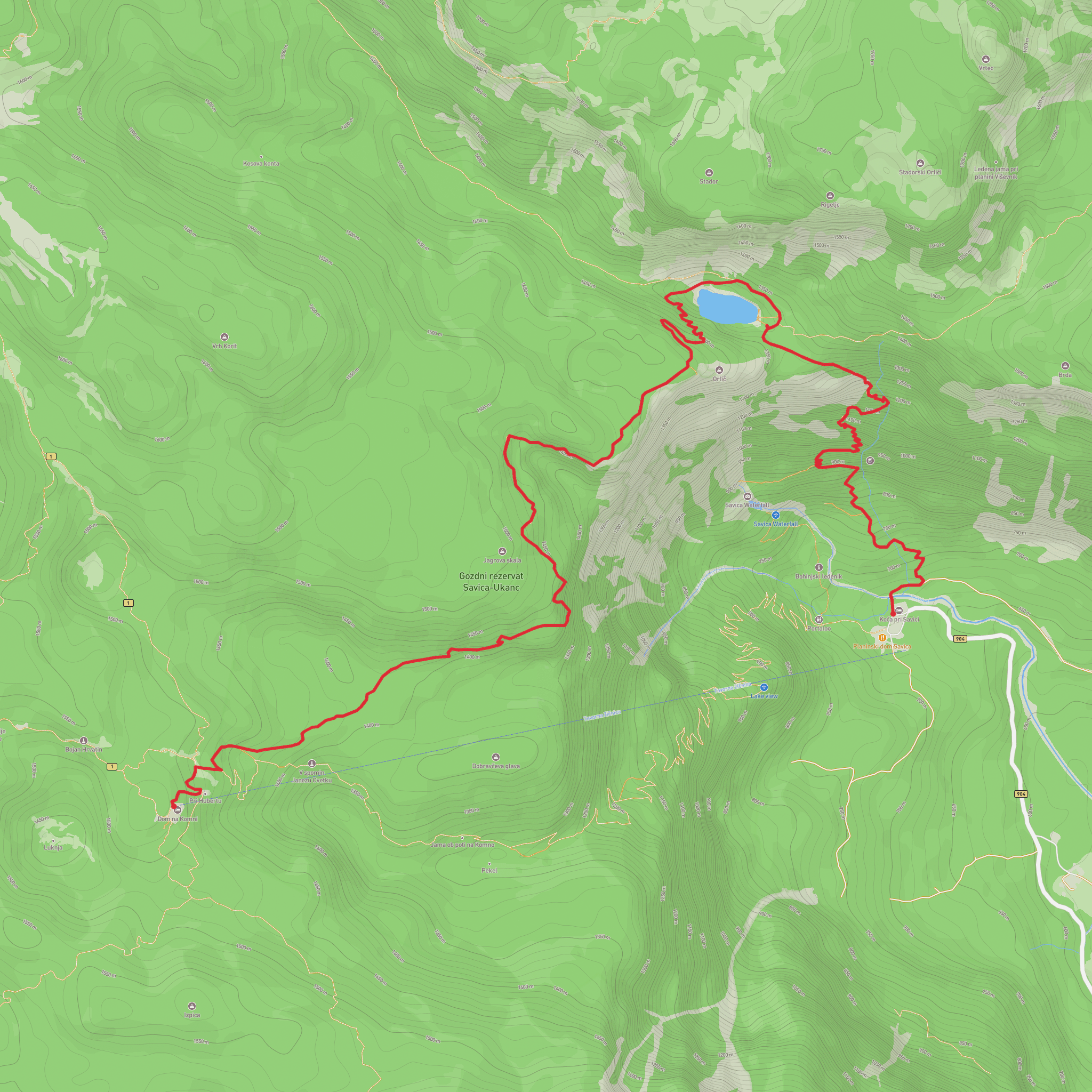 Slap Savica to Dom na Komni via Črno jezero Lake mobile static map
