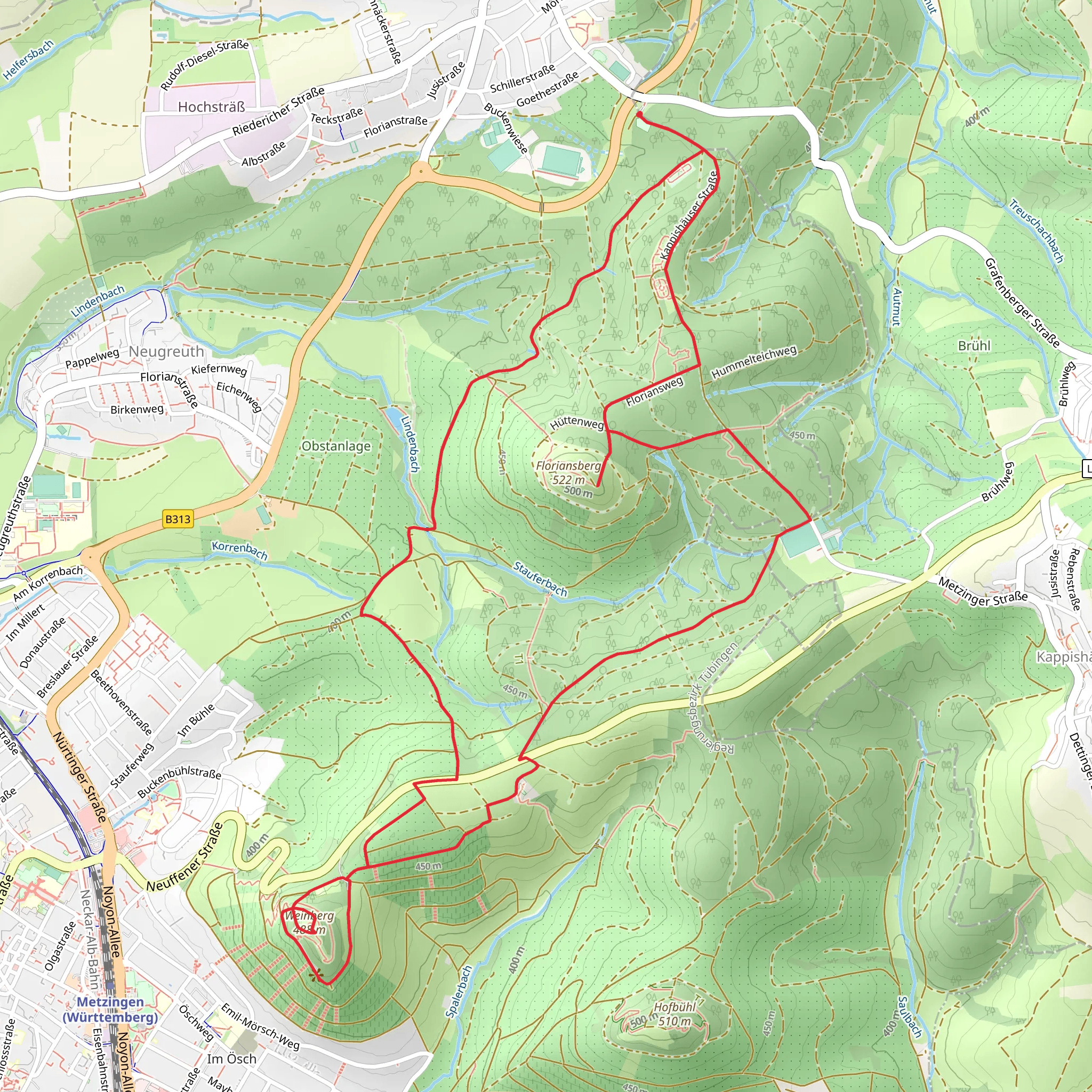 Floriansberg and Weinberg via Eduard-Moerike Weg mobile static map