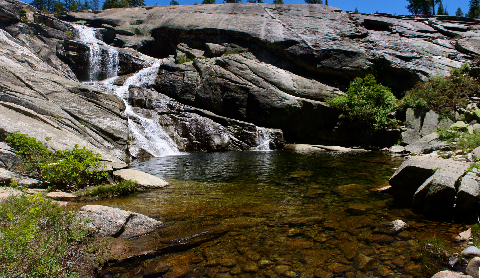 An image depicting the trail Chilnualna Falls and its surrounding area.
