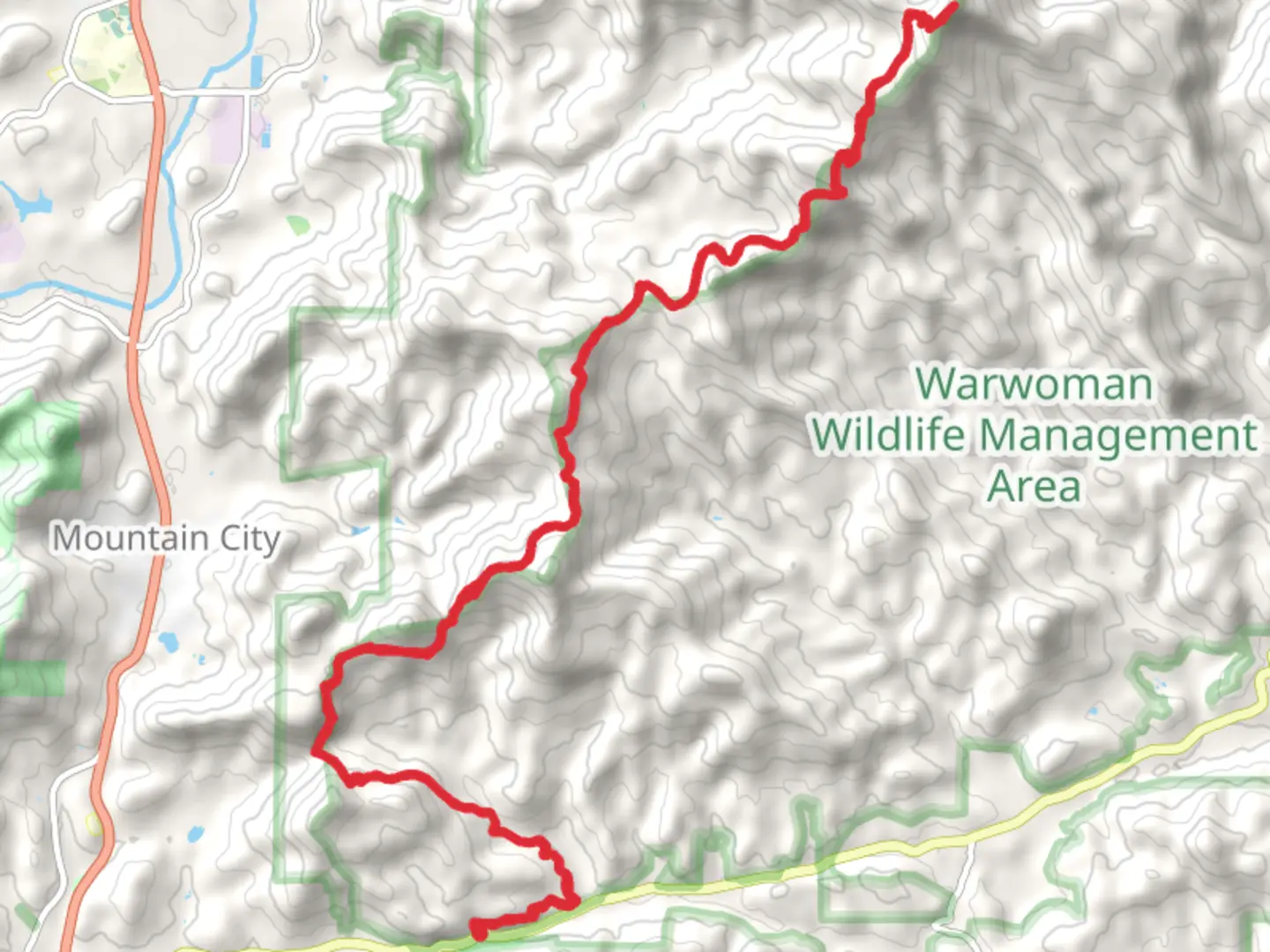 An image depicting the trail Rabun Bald and Bartram Trail - Warwoman Road and its surrounding area.