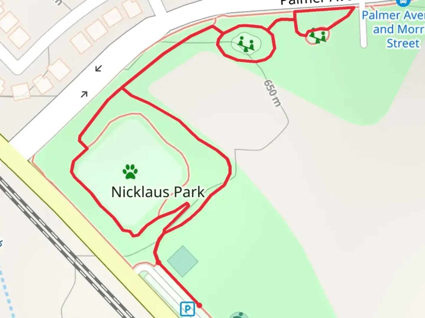 An image depicting the trail Nicklaus Park Loop and its surrounding area.