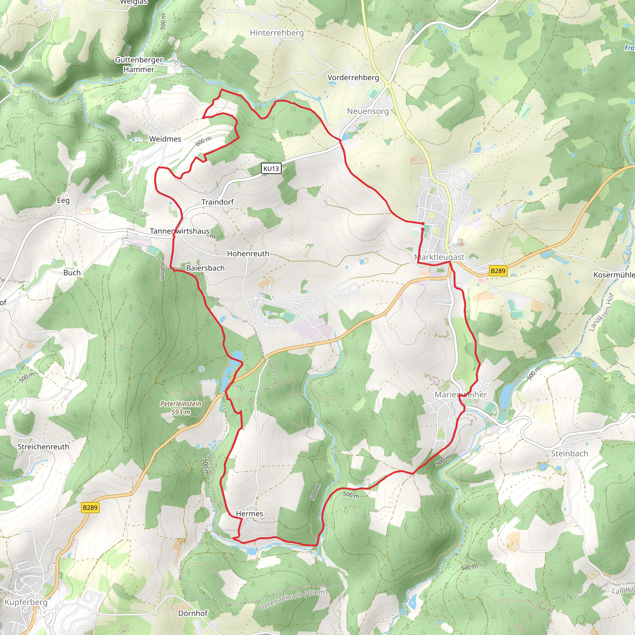 Spiegelteich via Buergermeisterweg Marktleugast and Zur Weidmeser Hoehe mobile static map