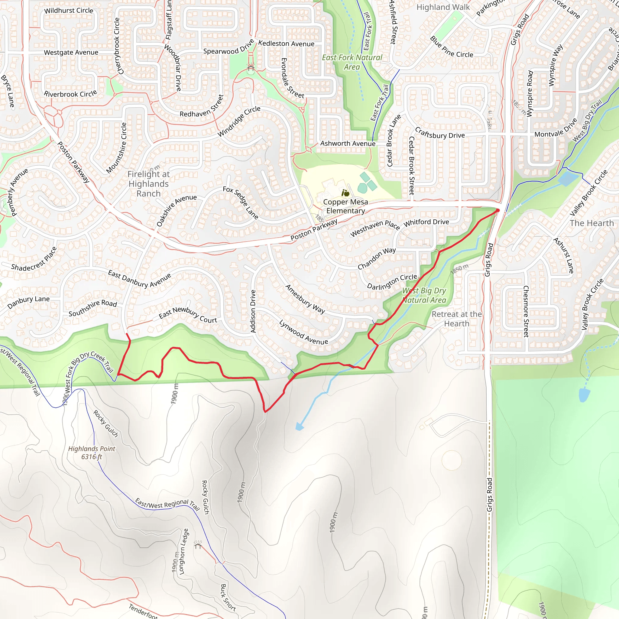 West Big Dry Creek and West Fork Big Dry Creek Trail mobile static map