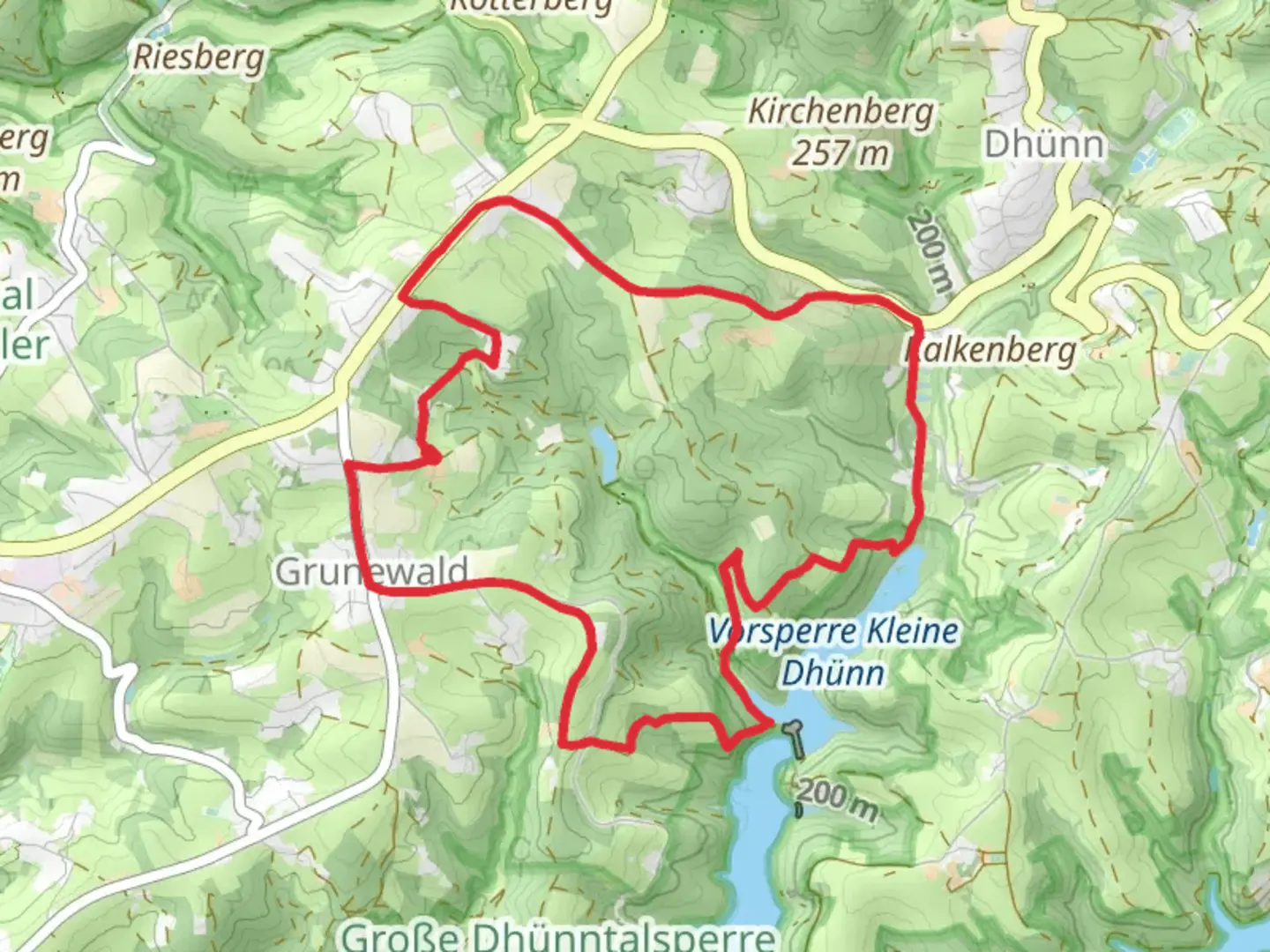 An image depicting the trail Vorsperre Kleine Dhuenn via Kirchweg and its surrounding area.