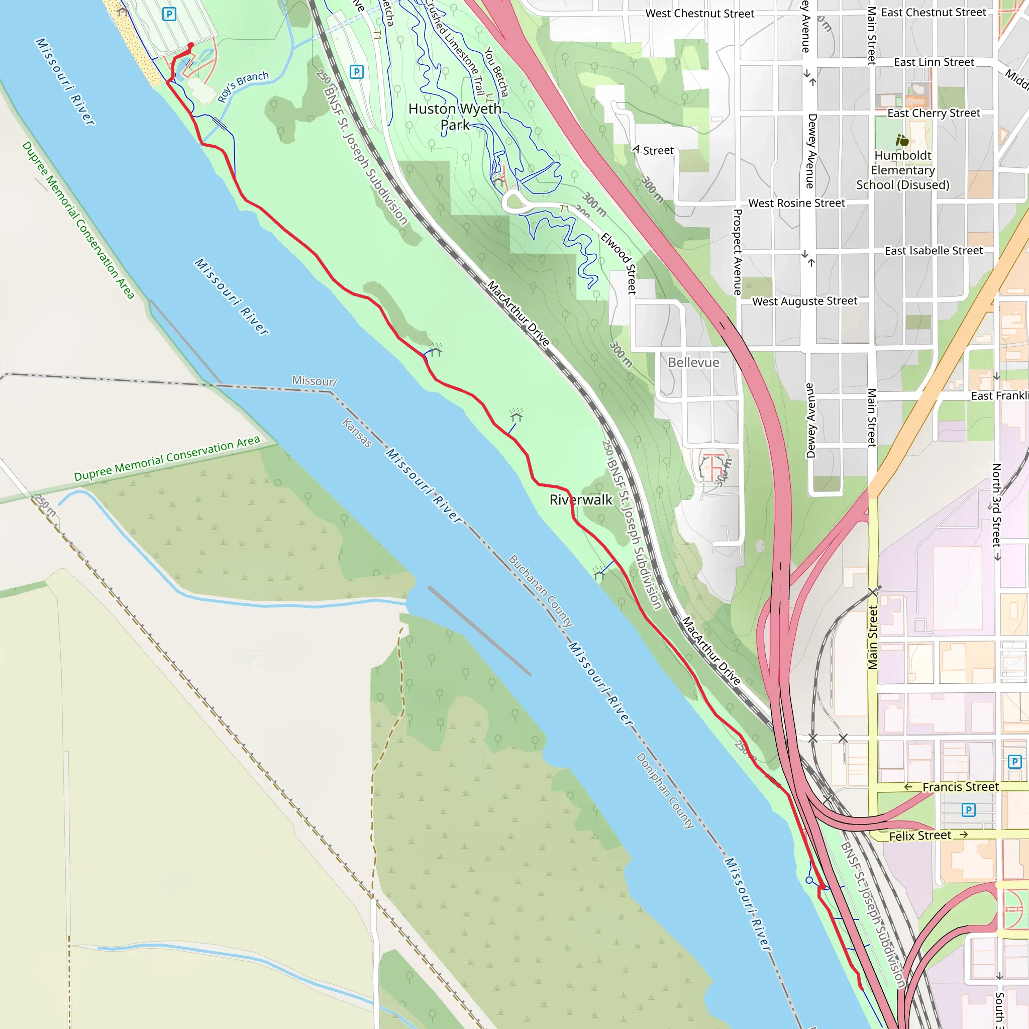 Roys Branch and Missouri River Walk mobile static map