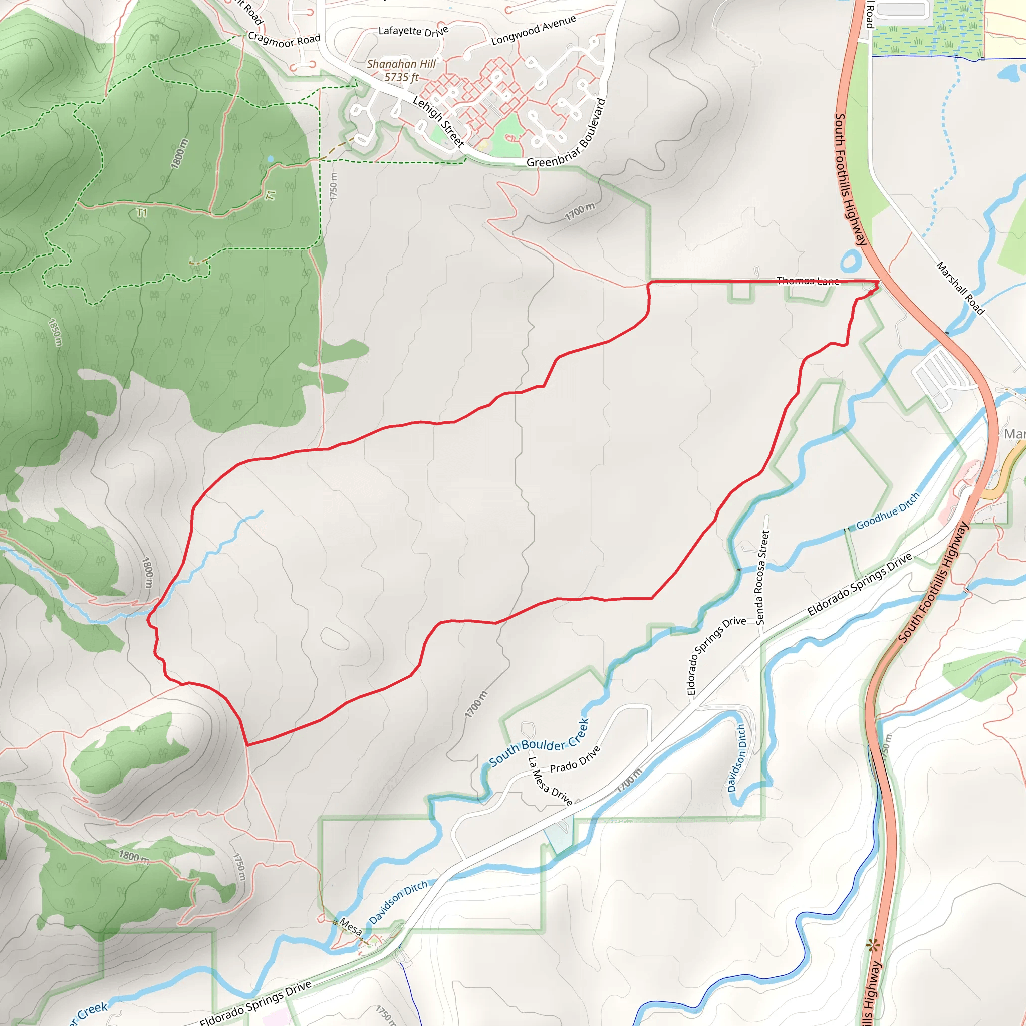 South Boulder Creek West Loop Trail mobile static map