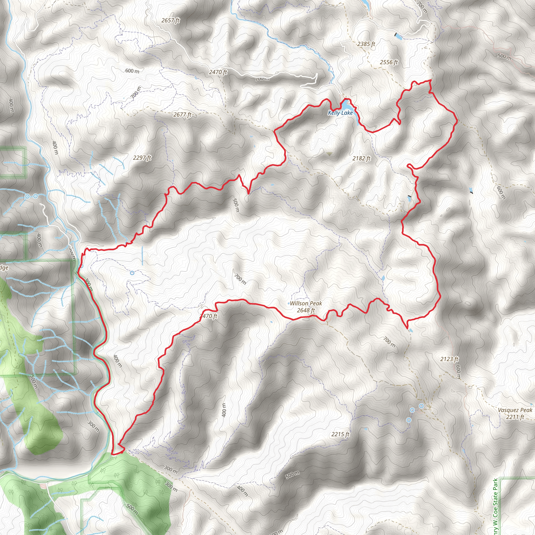 Willson Peak, Wasno Pond, Kelly Creek and Lake Loop mobile static map