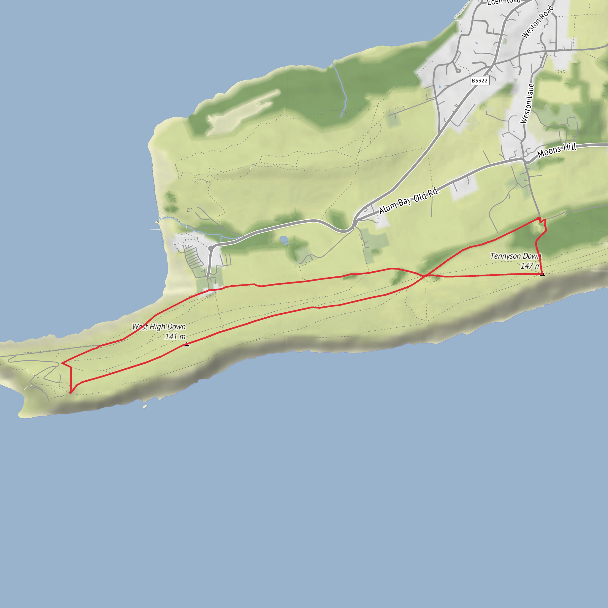Tennyson's Monument and West High Down Loop mobile static map