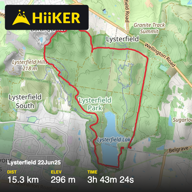 A map preview of the recording Lysterfield 22Jun25.
