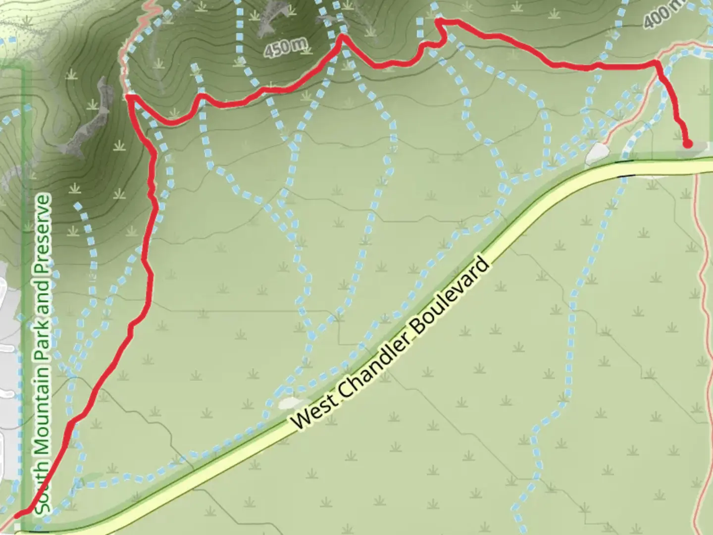 An image depicting the trail Walk from West Chandler Boulevard and its surrounding area.