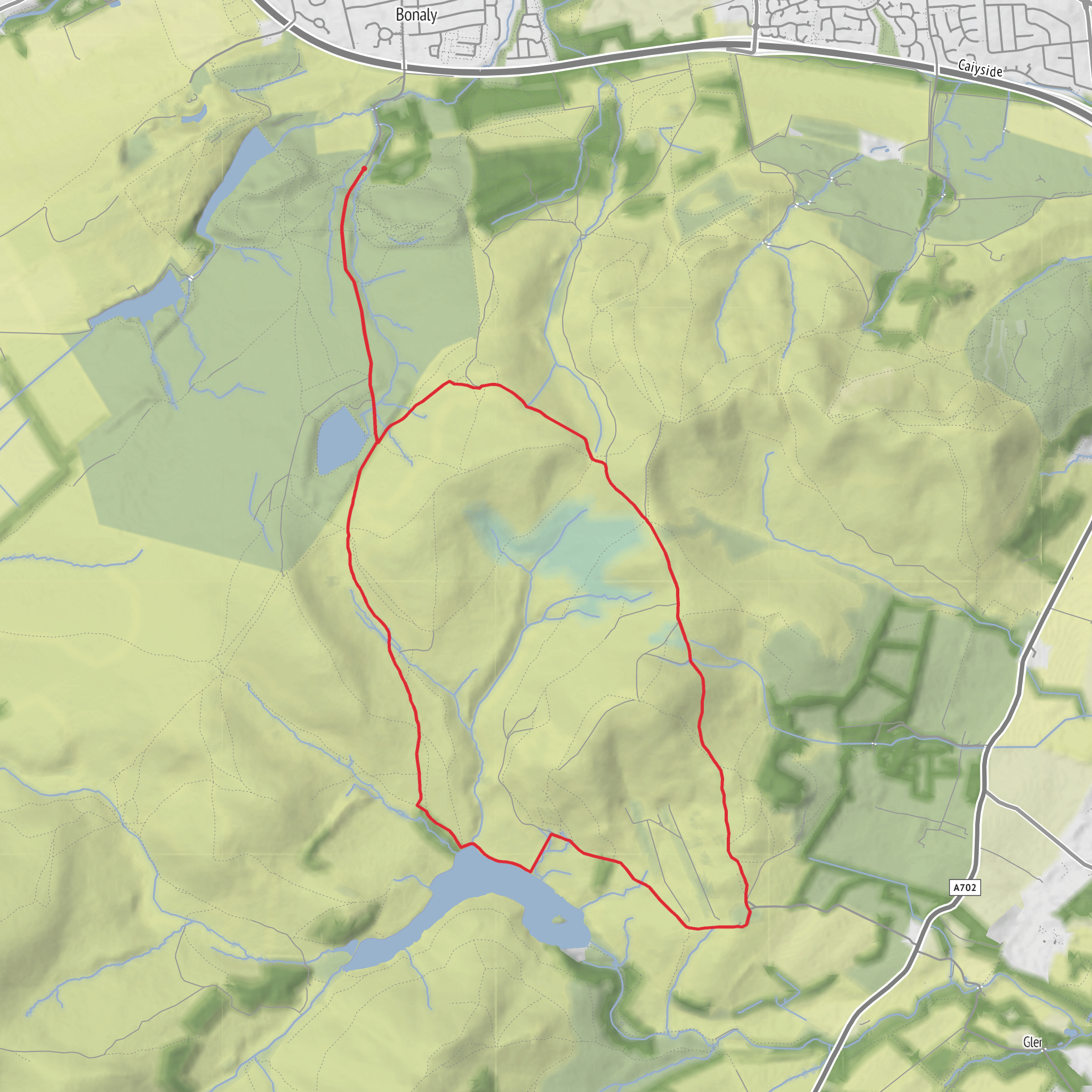 Bonaly Reservoir, Phantom's Cleugh, Glencorse Reservoir, Fala Knowe and Capelaw Hill Loop mobile static map
